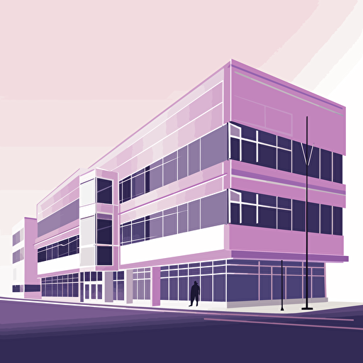 vector illustration of a company building, very subtle purple gradient, daylight, white background