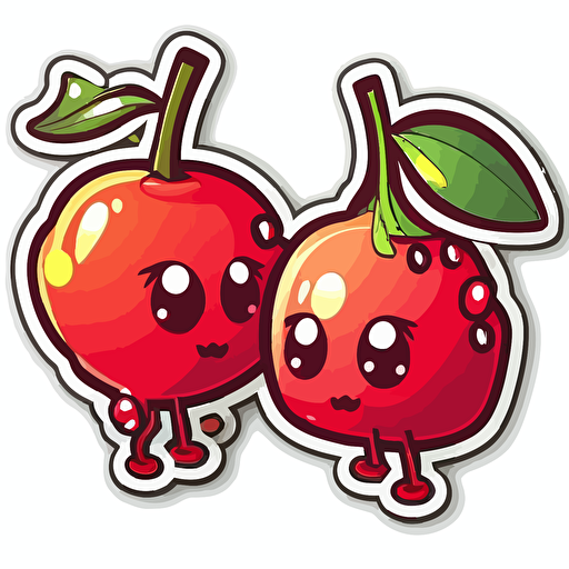 sticker, two cranberry fruit, cartoon style, contour, vector, vibrant colours, white background