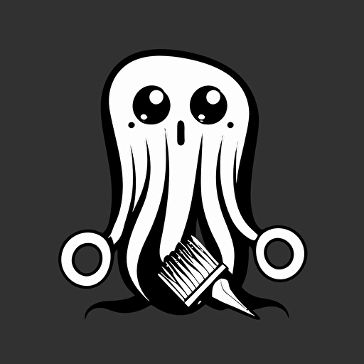 black and white, cartoonish squid holding a quill, simple vector art logo