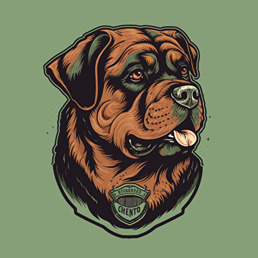 A vector logo of a Rottweiler for a dog grooming business, simple, memorable, rugged, Tough, Outdoorsy, Unconventional, Adventurous, light green, brown