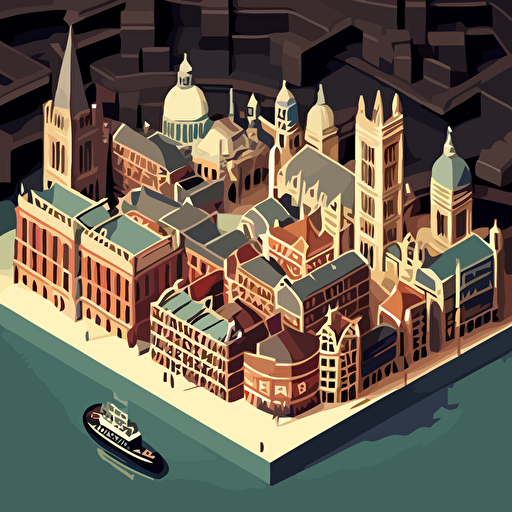 full london downtown in 1900 aerial view, isometric perspective, vectorial style, limited 3 color palette
