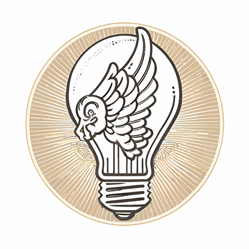 light bulb with wings, light bulb with wings, vector, logo, side profile, simple, clean, line drawing, on coin