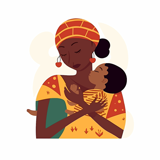 african mother and child embracing, simple, flat vector illustration, white background, style Aaron McGruder, posted on behance