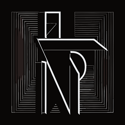 a flat vector logo, of a merged letter T and a letter N, line, 1980s style, on black, flat, vector by Pablo Picasso