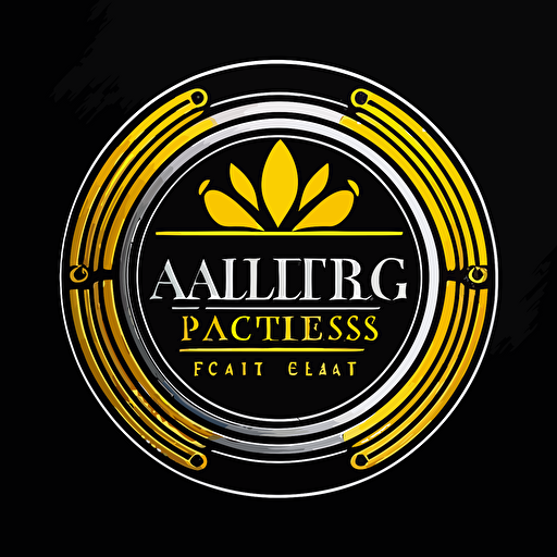 modern looking logo for accessories business, vector and simple, black or white background, golden yellow and silver as primary colors