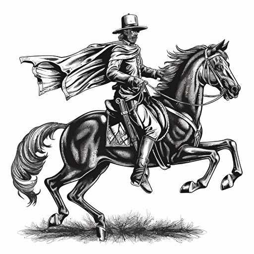 vector warhorse profile view gallop with confederate officer holding a musket, illustrated vector art for a flag, black and white, medieval style