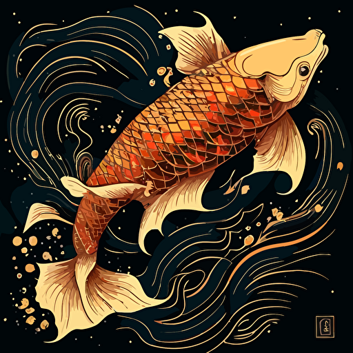 japanese koi carp floating , neotraditional style , vector art , high detailed , precise , underwater