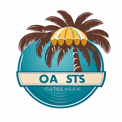 "Oasis Cove" corporate logo for a business that is selling Inflatable large size pools, a minimalist design of a palm tree with an inflatable pool forming its canopy, emphasizing the company's focus on relaxation and a tropical vibe, Artwork, vector illustration,