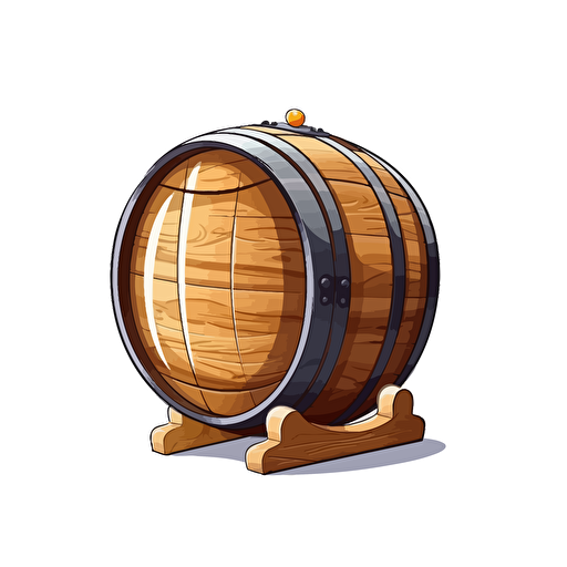single barrel, simple forms, flatart, 2D vector style, cartoon, white background, side view