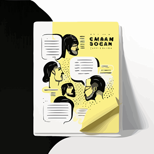 vector art of collaborative social Christian sermon note taking, pastel yellow black and white color scheme