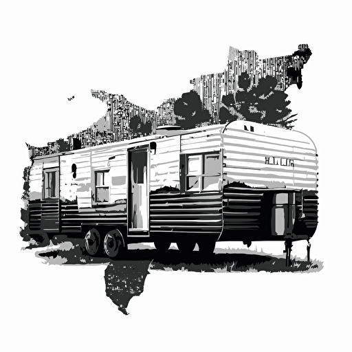 black and white vector detailed image of 1950's north carolina singlewide trailer home