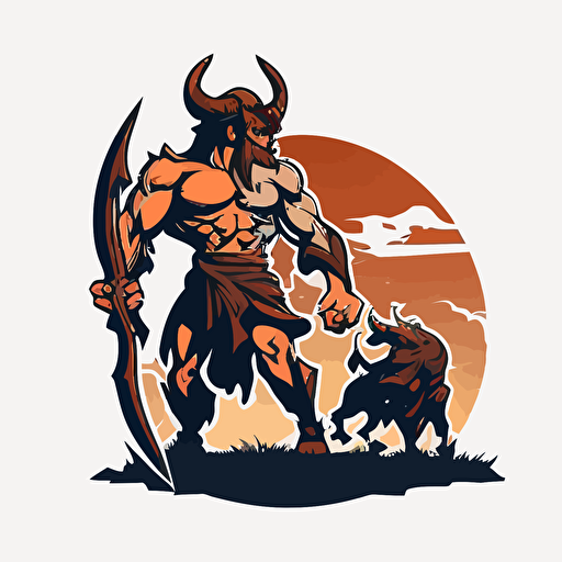 minotaur with a cow, vector logo, vector art, emblem, simple cartoon, 2d, no text