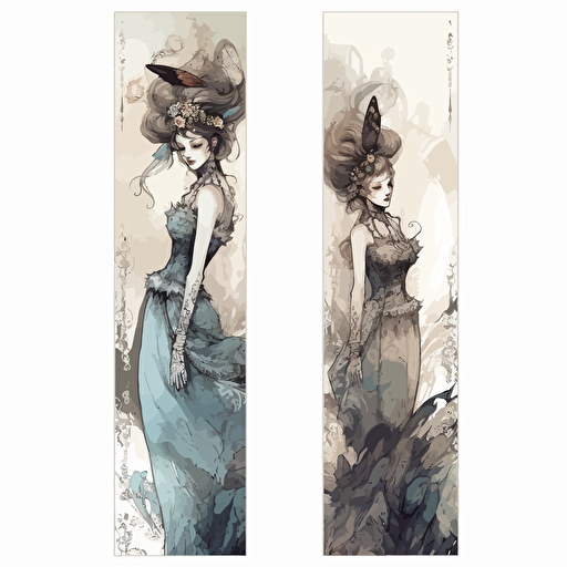 bookmark, victorian lady, white vector background, in style of esao andrews