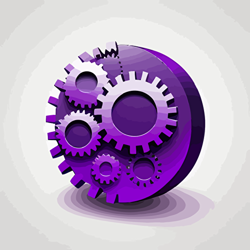simple icon, technology gear, white background, single color, purple, vector, no shadows