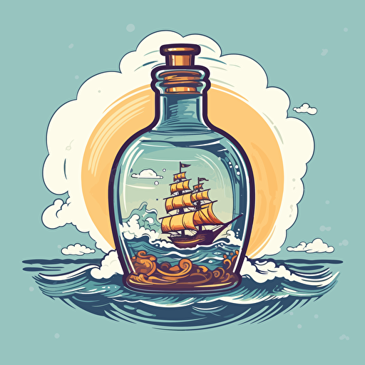 open sea bottle, cartoon, vector style