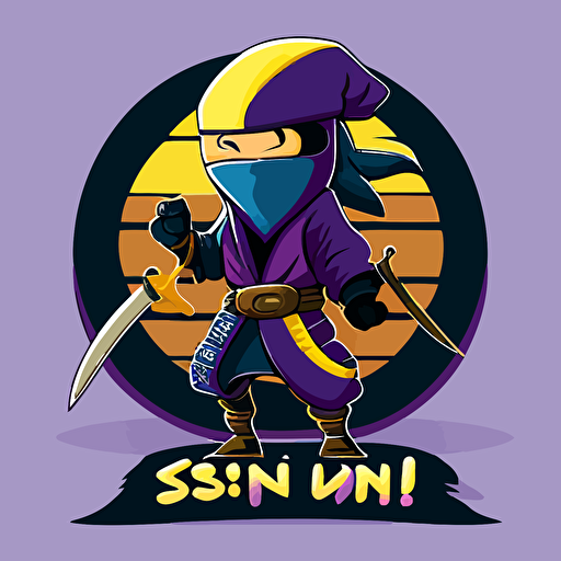 Sushi nigiri ninja, vector logo, vector art, emblem, cartoon, 2d, colours of purple yellow and blue.