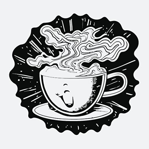 Cappuccino , Sticker, Cheerful, Dark, Street Art, Contour, Vector, White Background, Detailed