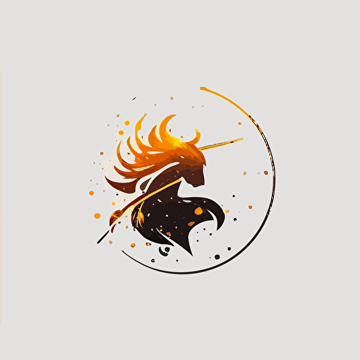 round logo of sagittarius. vector, flat, little flame, simple, white clean backgound