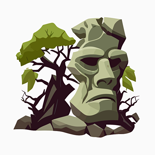 golem in trees and rocks, vector logo, vector art, emblem, simple cartoon, 2d, no text, white background