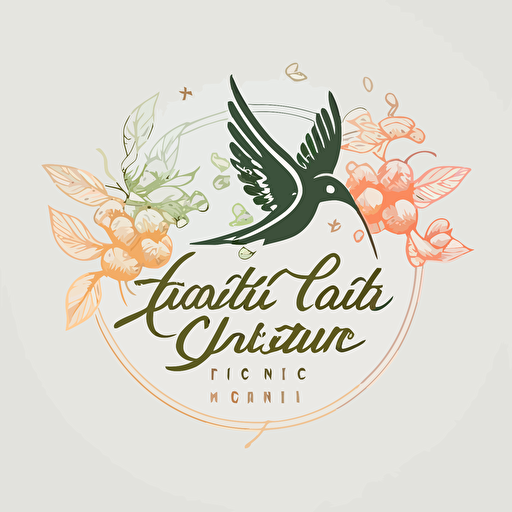 a simple two color vector logo for health coach, inspired by hummingbird, florals, fruits and vegetables, japan style, vector, logo