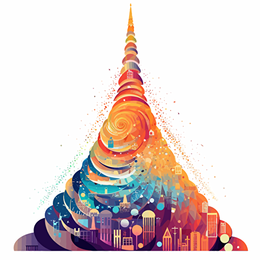 16 colors, colorful vector art, transamerica pyramid in a galaxy, swirl patterns, white background