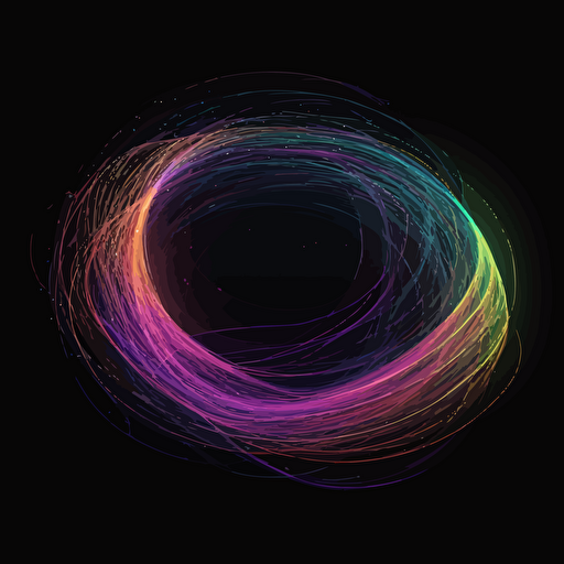 earth on black background, 2d vector, light trails, purple, yellow, white, orange, green and pastel colors