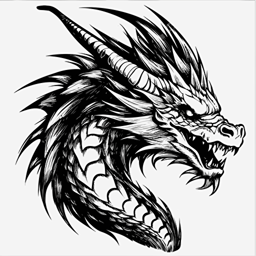 black dragon drawing sticker hq white background vector with black line