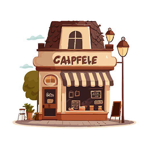 coffee shop, white background, cartoon, vector