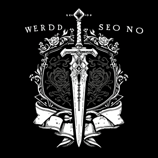 logo design for a secret society called "the sword and pen", black and white, fantasy, vector, design, logo