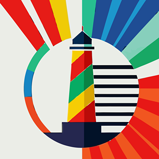 flat vector style bauhaus logo of a lighthouse that is also a paintbrush, geometric, super simple, gestalt theory, simplified (fast)