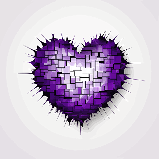 Heart shape split from the middle, violet color, black stroke, pixel style, 2d, vector illustration, white background