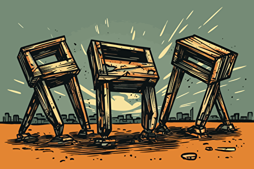 retro football stands, broken, close view, comic style, simple vector