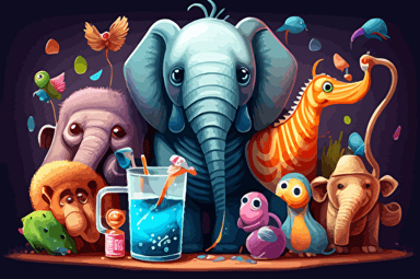 zoo animals party with baking soda everywhere, vector art
