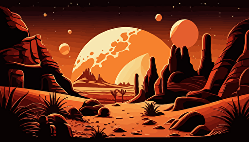 mars planet landscape,wide angle,night time,comic,anime style,vector,