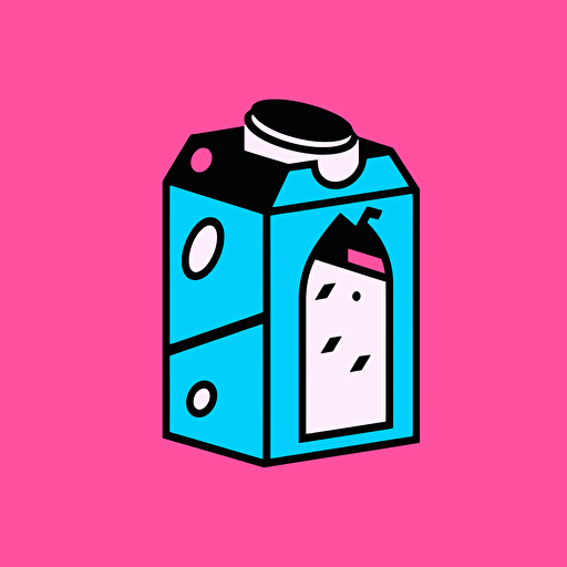 milk carton logo, flat image, pixel art Neon, pink blue white and black, vector simple, fun, creativity, playfulness, high quality