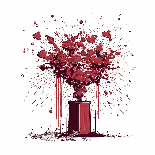 exploding hydrant overflowing with red wine vector simple drawing, no text, white background