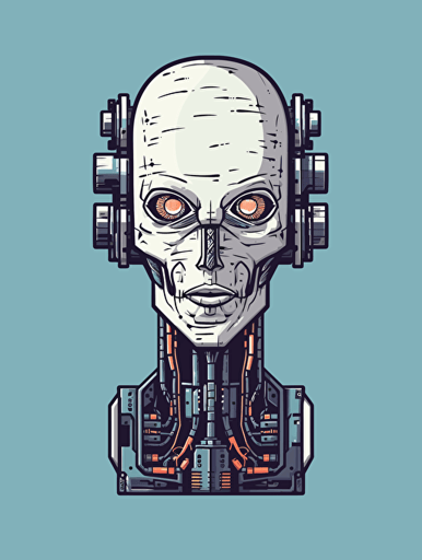 robotic android with human brain, simplistic vector logo, snes pixel art