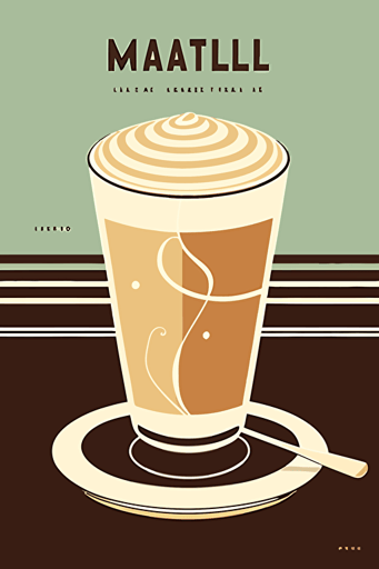 latte, retro vector illustration, mid-century minimalist style