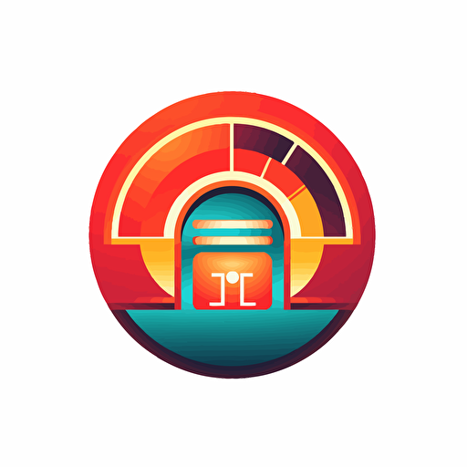 flat vector logo of circle with slot machine inside, red orange gradient, simple minimal,