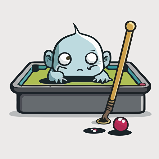 imp playing pool, vector logo, vector art, emblem, simple cartoon, 2d, no text, white background