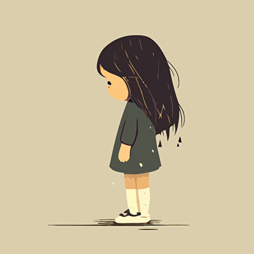 A minimalistic comic illustration depicting a sad little girl in a side facing view, with great detail in her face, flat vectors