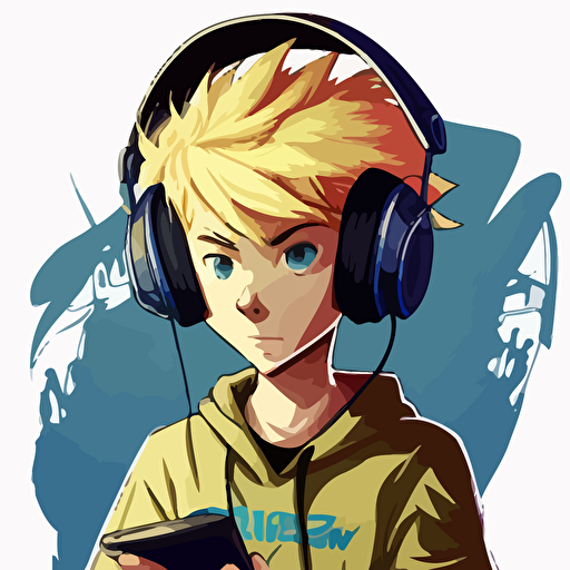 a vector art 13 year old gamer who is a white boy with blonde not fluffy hair and loves editing videos as well