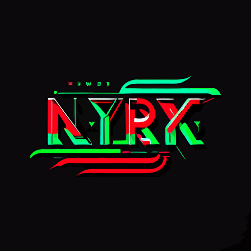 new york horiozn in red and green neon abstract style on black background, vector illustrated logo, simple flat design