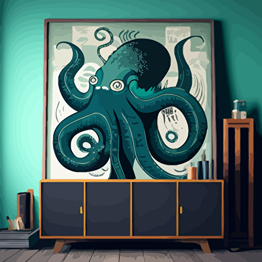mid century modern monster octopus vector art