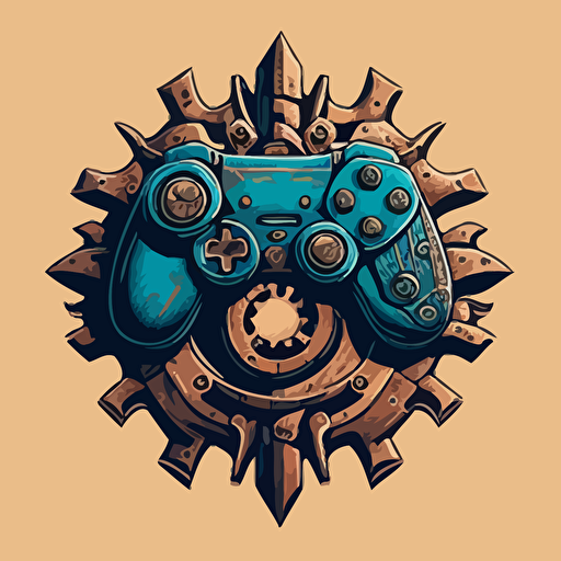cog with a fist in the middle of it holding a game controller tightly, logo, vector, artstation