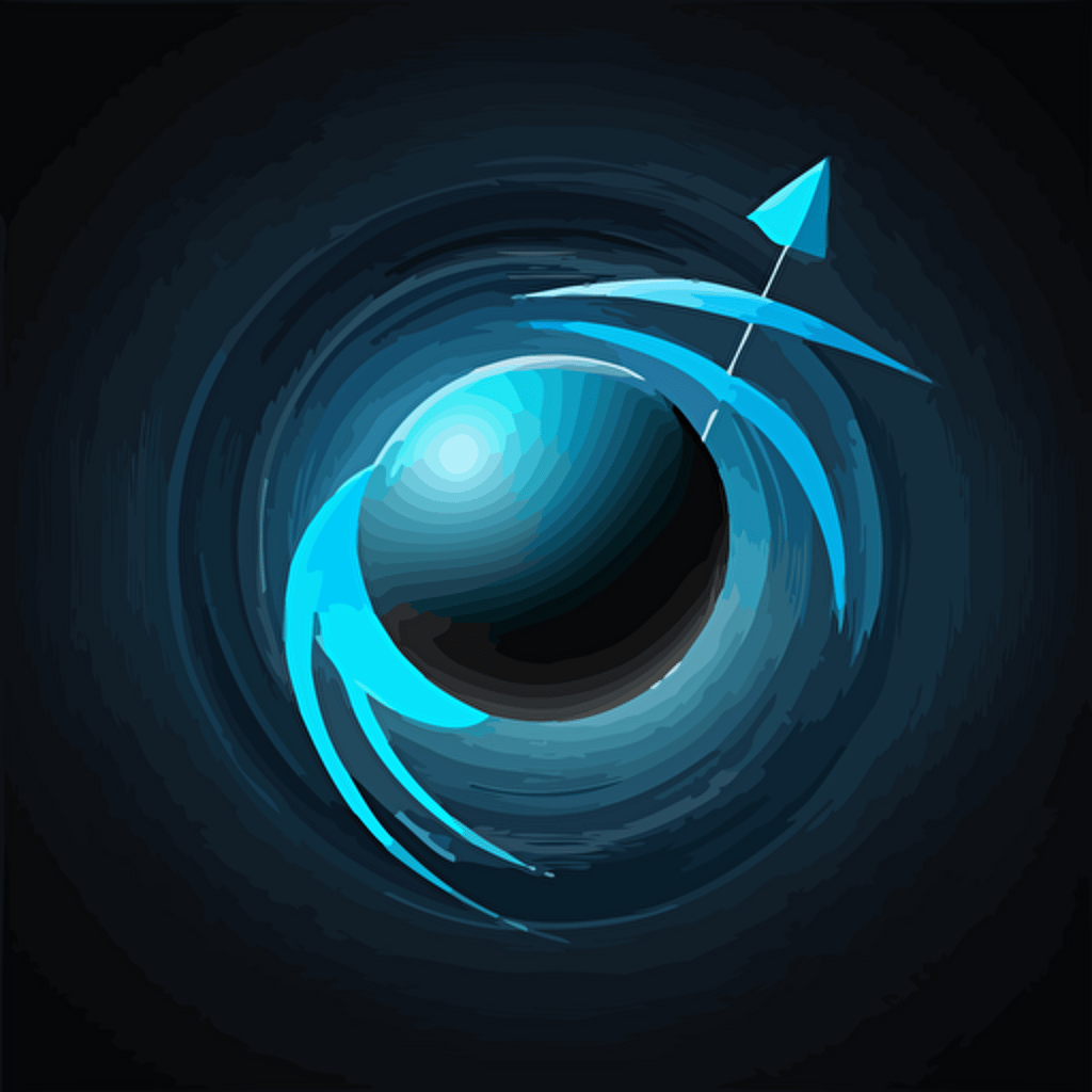 bloch sphere spin around arrow vector illustration, blue sky colour clean logo symbol, modern UI, minimalistic, deep black background