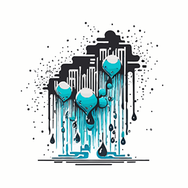 thin Vector logo of a cascading waterfall with gadgets made of water drops, cascading from left to right