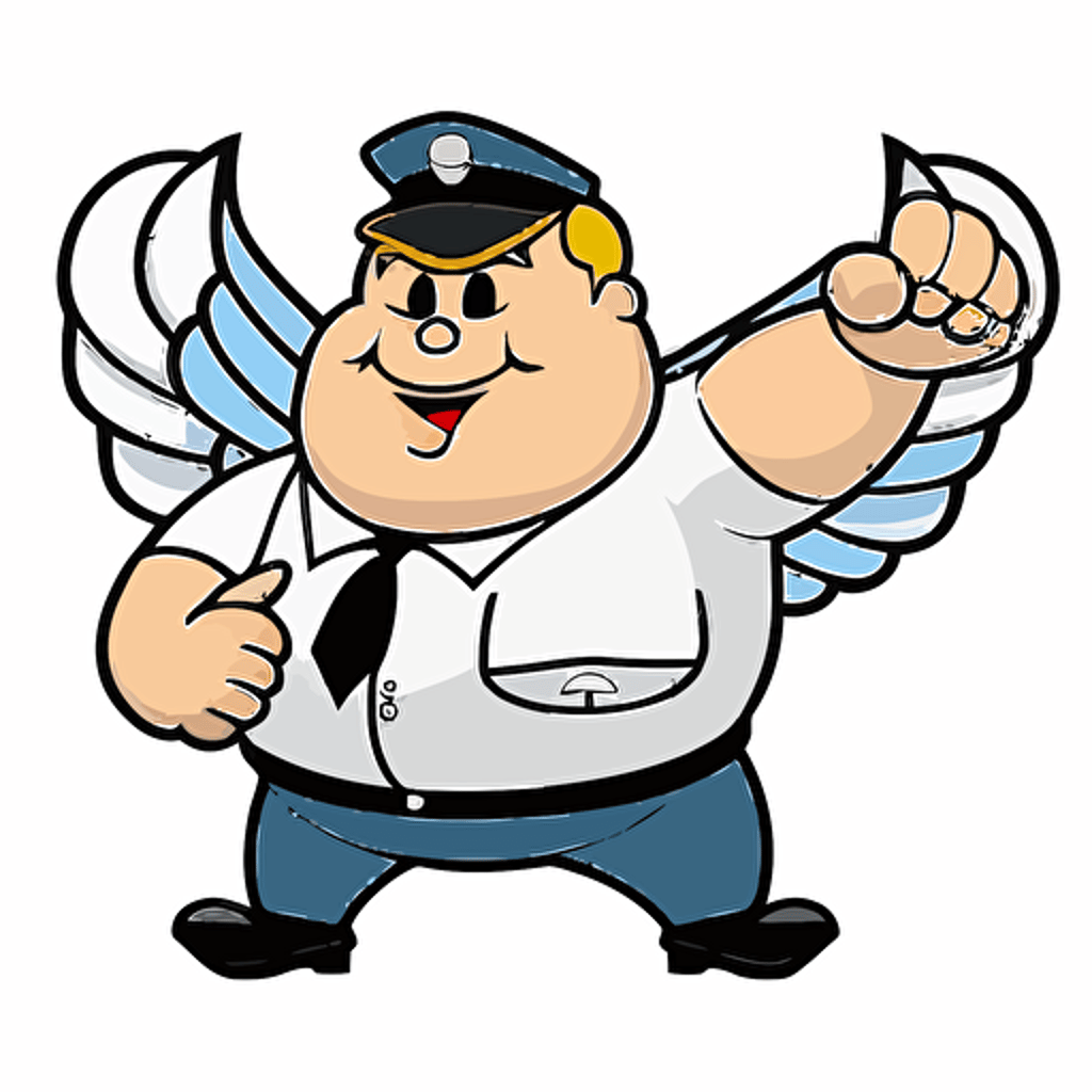 logo,mascot, simplistic, chubby policeman signaling touchdown, vector, white background