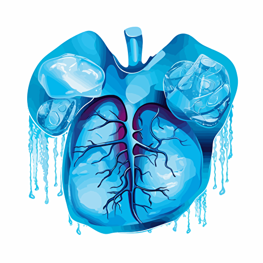 a frozen human liver organ surrounded by ice cubes, vector art