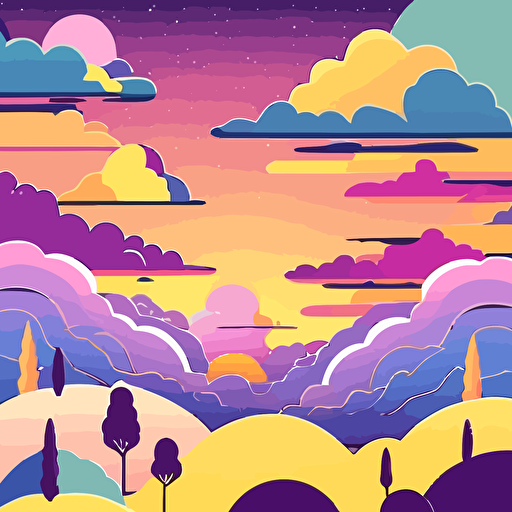 SEAMLESS PATTERN VECTOR STYLE, PURPLE, YELLOW AND BLUE SKY